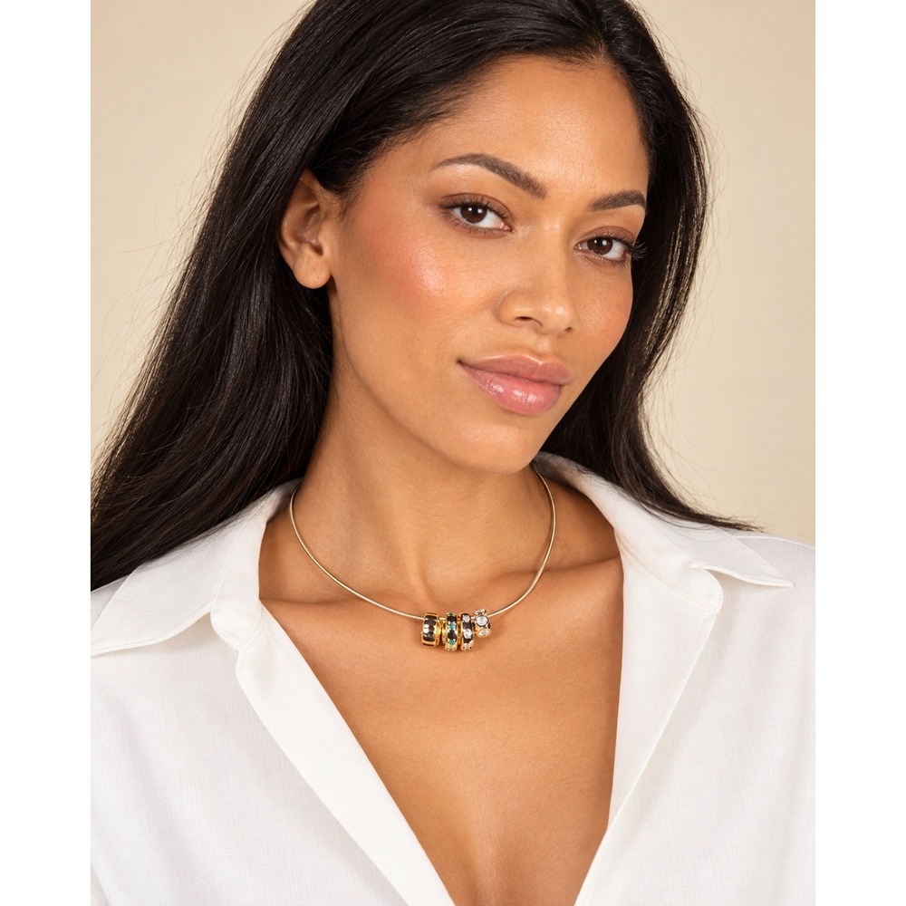 Adina Eden NWT 14K Gold Plated CZ Enamel Charm Slider Choker Necklace